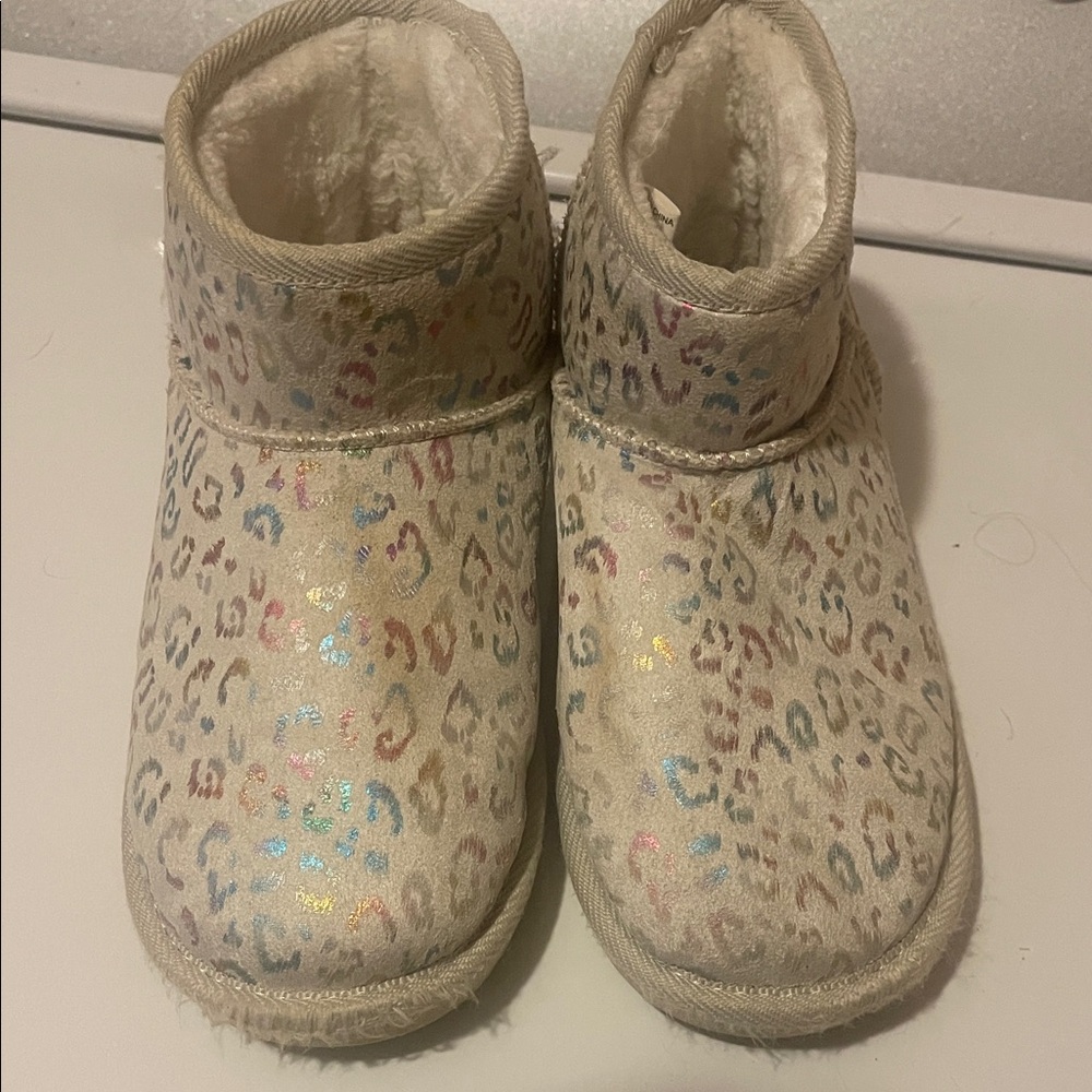 Kids Cream Leopard Print Winter Boots - Cozy Faux Fur